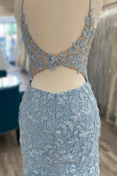 V Neck Light Blue Short Lace Semi Formal Prom Dresses, Light Blue Short Blue Lace Graduation Homecoming Dresses